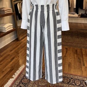 High-Rise Wide-Leg Striped Pants in White & Gray